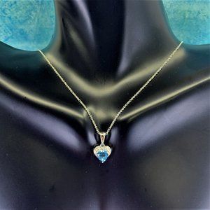 14K Gold Blue Topaz & Diamond Pendant